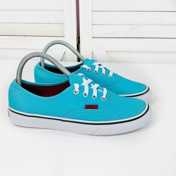 Vans Authentic Canvas Low Top Sneakers Shoes Bright Teal Turquoise Blue 7.5 - Picture 2 of 10